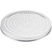 An American Metalcraft Super Perforated aluminum pizza pan with a silver circular object with holes.