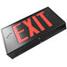 A black rectangular Lavex LED exit sign with red text.