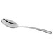 A Libbey Windsor stainless steel bouillon spoon with a white handle.