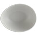 A light gray irregular round melamine bowl with a shadow on a white background.