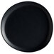 A dark gray melamine coupe plate with a circular design on it.