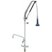 A T&S deck mounted pre-rinse faucet with hose and add-on faucet.