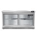 A stainless steel Continental undercounter refrigerator with sliding glass doors.