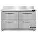 A stainless steel Continental worktop freezer with four drawers.