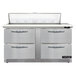 A Continental Refrigerator front breathing refrigerated sandwich prep table with 4 drawers.