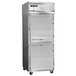 A stainless steel Continental Reach-In Refrigerator with white doors and black handles.