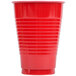 A package of red plastic cups with a white background.