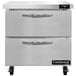 A stainless steel Continental Undercounter Freezer with two drawers.