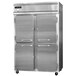 The open doors of a large stainless steel Continental Refrigerator.