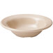 A white melamine bowl with a speckled beige rim.