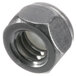 A close-up of a metal hex nut.