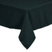 A rectangular hunter green tablecloth with a hemmed edge on a table.