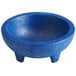 A blue Choice Thermal Plastic molcajete bowl with legs.