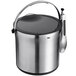 An OXO stainless steel ice bucket with tongs.