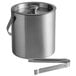 A silver metal Franmara Jamboree ice bucket with a lid and tongs.