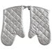 A pair of silver silicone oven mitts.