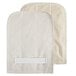 Two white terry cloth pan grabber pads with a white strap.
