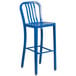 A Flash Furniture blue metal bar stool with a seat.