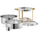 A Choice Deluxe stainless steel soup chafer with gold accents.