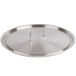 A Vollrath stainless steel pot lid with a loop handle.