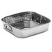 An American Metalcraft silver mirror finish hammered stainless steel square food serving tub with a handle.