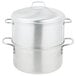 A silver Vollrath aluminum steamer pot with two lids.
