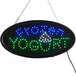 A white oval LED sign that says "Frozen Yogurt" in blue and green lights.