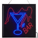 A 20" x 20" LED square bar sign with blue and red lights depicting a martini glass.