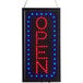 A white rectangular LED sign with the word "Open" in black and red lights.