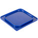 A blue Carlisle Smart Lid for a square plastic food pan on a counter.