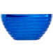 A cobalt blue Vollrath metal bowl with a square spiral design.