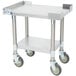 An APW Wyott stainless steel equipment stand with casters and a galvanized undershelf.