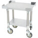 An APW Wyott stainless steel equipment stand with casters and a galvanized undershelf.