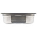 A silver stainless steel pan with a lid for a Robot Coupe 27154 automatic feed tray.