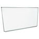 A white board with a silver metal frame.