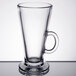 A clear Libbey glass coffee mug with a handle.