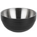 A black and silver Vollrath stainless steel beehive serving bowl.