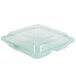 A jade green plastic container with 3 compartments and a lid.