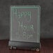 A Aarco Compact Ultra Lite lighted write-on markerboard with "Happy Hour 5 - 8 PM" written on it.