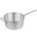 A silver aluminum Vollrath saucepan with a handle.