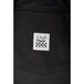 The side pocket of a Chef Revival black cargo chef pants with a black and white checkered label.