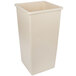 A beige rectangular plastic trash can with a square top.