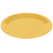 A yellow melamine plate with a white narrow rim.
