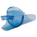 A blue plastic San Jamar Saf-T-Scoop with a handle.