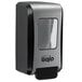 A black and chrome GOJO® manual soap dispenser.