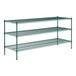 A green metal Regency wire shelving kit with three shelves.