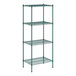 A green Regency wire shelving unit with four shelves.
