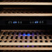 AvaValley wine cooler with blue lights on the top of a wooden slat.