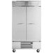 A stainless steel Beverage-Air reach-in freezer with two doors.