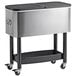 A stainless steel Choice beverage cooler cart on wheels.